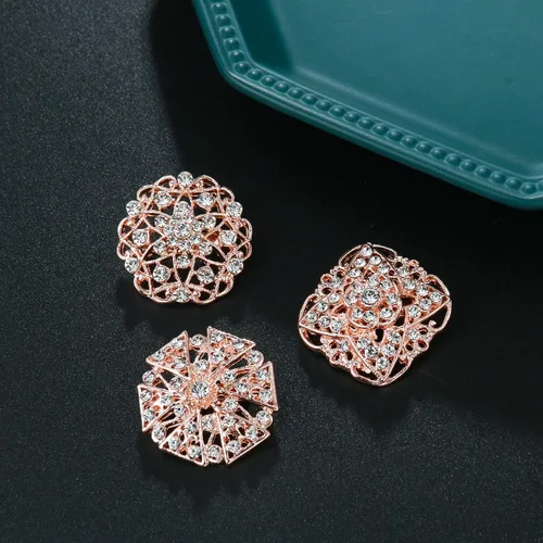 Miniatura 5 de Lote de 12 piezas de broche de flores de diamantes de imitación de cristal surtido para mujeres, kit de ramo de boda nupcial DIY Oro rosa