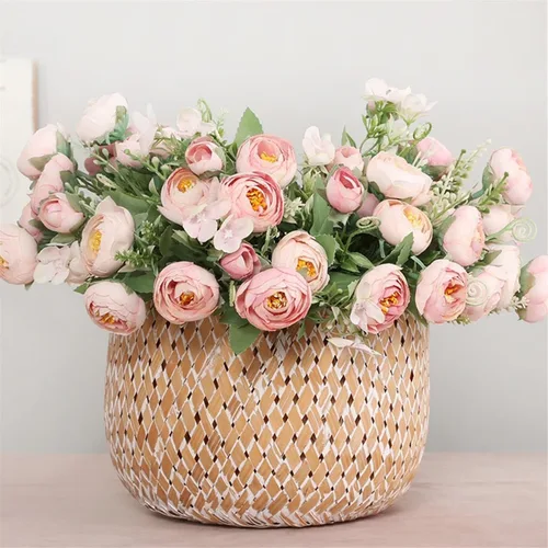 Miniatura 8 de Flores artificiales, 1 ramo de 12 cabezas, peonía artificial, té de rosas, flores de seda de camelia para bricolaje, hogar, jardín, decoración