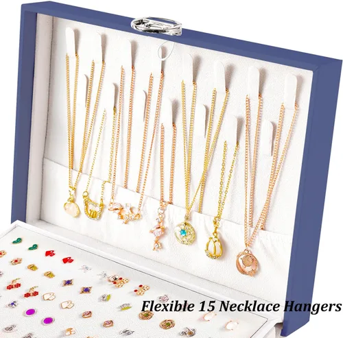 Miniatura 85 de Joyero de pendientes para mujeres y niñas, organizador de aretes de 5 capas, caja organizadora de joyas blanca con candado, collares y aretes