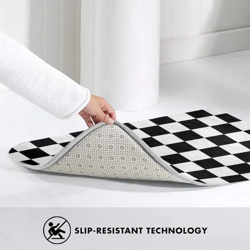 Miniatura 4 de Alfombra de baño antideslizante, impermeable, resistente a la suciedad, tablero de ajedrez, a cuadros, blanco y negro, alfombra para habitación