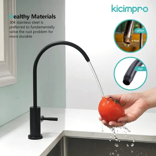 Miniatura 6 de Grifo de cocina Kicimpro de acero inoxidable con acabado negro mate RO, grifo de filtro de agua para fregadero de 0.59-1.37 pulgadas, grifo