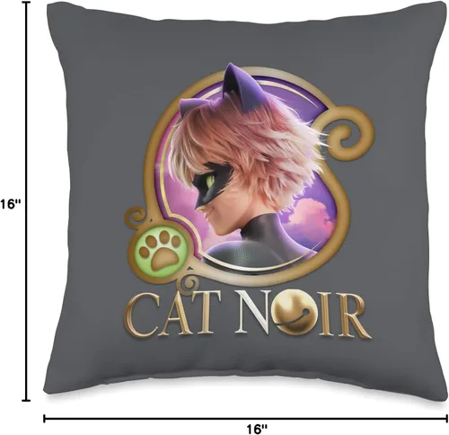 Miniatura 4 de Miraculous Ladybug The Movie Cat Noir Badge - Almohada dorada, 16 x 16 pulgadas, multicolor
