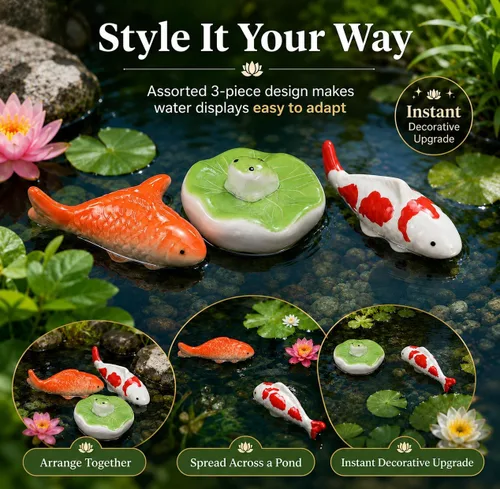 Miniatura 2 de Toddmomy Figuras flotantes de peces Koi, 3 piezas, adornos realistas de cerámica para acuario para peceras y estanques de jardín, accesorios