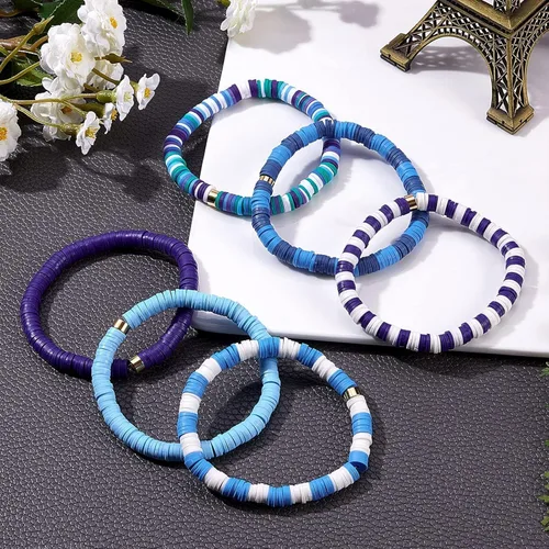 Miniatura 6 de 3500 cuentas de arcilla azul para hacer pulseras Cuentas Heishi de 6mm de polímero planas redondas en forma de disco de arcilla para hacer joyas