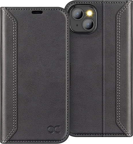 Miniatura 17 de OCASE Funda tipo cartera compatible con iPhone 13, de piel sintética con tapa tipo folio, con tarjetero, bloqueo RFID, soporte