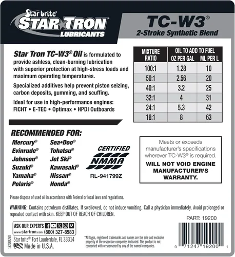 Miniatura 2 de STAR BRITE Super Premium+ Aceite de motor TC-W3 de mezcla sintética de 2 ciclos, para todas las marcas y modelos de motores fuera de borda