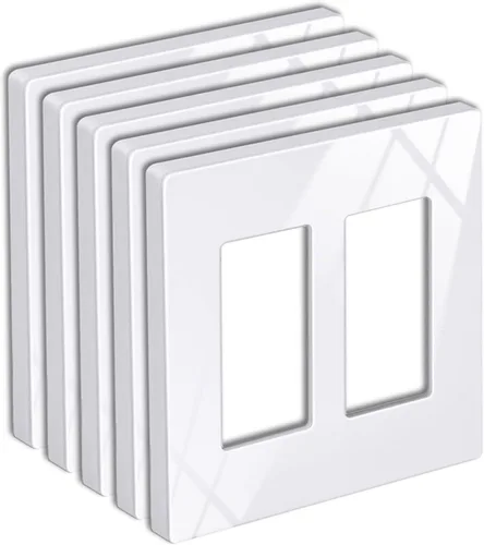 BESTTEN Paquete de 5 Placas de Pared Decorativas sin Tornillos, Cubierta Decorativa de Salida de 2 Gang, USWP6 Blanco Nieve Brillante, A4.69" x