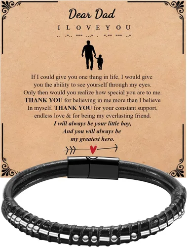 Miniatura 7 de Pulseras para hombre con código morse para hombre, pulsera de cuero con texto en inglés «I Love You», regalo de joyería para hombre y hombre