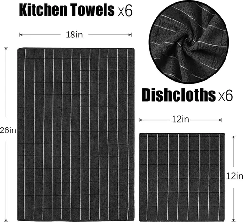 Miniatura 2 de Puomue Juego de toallas y paños de cocina de microfibra, 26 x 18 pulgadas y 12 x 12 pulgadas, juego de 12 paños de cocina a granel sin pelusa
