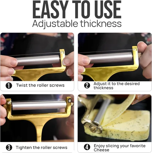 Miniatura 5 de Zulay Kitchen Cortador de queso con grosor ajustable, cortador de bloque resistente con 2 alambres adicionales, ideal para mozzarella, cheddar