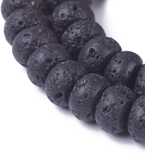 Miniatura 16 de Craftdady 25 cuentas de piedra de lava negra natural, tubo de columna, piedras preciosas volcánicas, cuentas sueltas para curación de energía