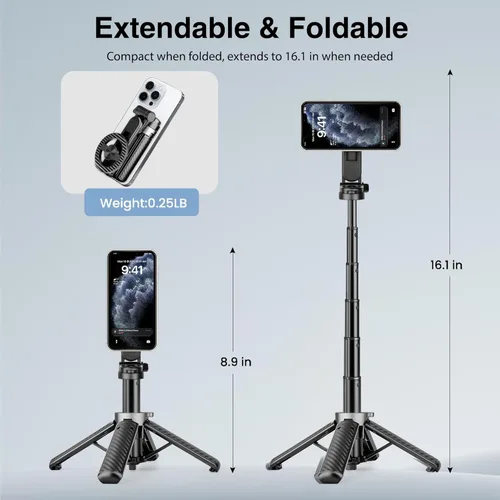 Miniatura 4 de Trípode magnético multifuncional 4 en 1, palo selfie portátil para iPhone y Android con control remoto desmontable y anillo de metal, trípode