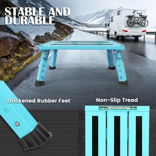 Miniatura 3 de Marudina Escalones de plataforma grande para caravana, taburete plegable de aluminio de altura ajustable de 3 niveles, escalón plegable ligero