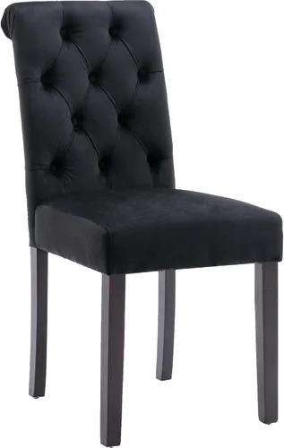 Miniatura 8 de Juego de 2 sillas de comedor de terciopelo tapizadas, modernas sillas decorativas copetudas, sillas laterales Parsons de madera para el hogar, negro