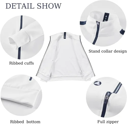 Miniatura 6 de ANOTWENER Trajes deportivos de 2 piezas para hombre, cuello alto, manga larga con bolsillos laterales dobles, chaqueta y pantalones deportivos