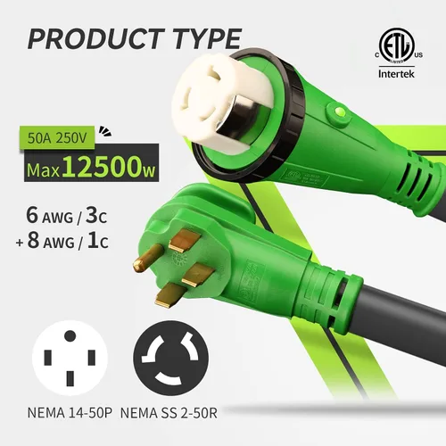 Miniatura 3 de RVMATE Cable de extensión de alimentación con cerradura para RV/generador de 50 amperios y 15 pies, mango de fácil enchufe, 14-50P a SS 2-50R