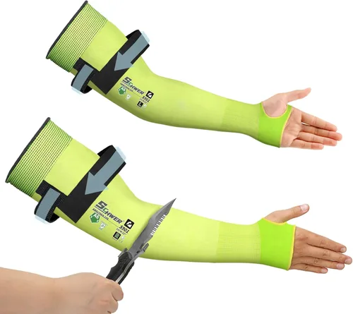 Schwer ANSI A6 - Mangas de jardinería resistentes a cortes con orificio para el pulgar, protectores de brazo de 22 pulgadas para piel fina y Amarillo