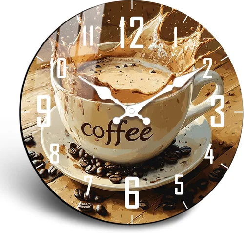 Miniatura 7 de Reloj de pared de cocina, 10 pulgadas, vintage, con letrero de café, funciona con pilas, reloj de cuarzo silencioso sin tictac para dormitorio, Taza