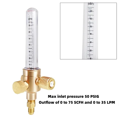 Miniatura 3 de Medidor de flujo de nitrógeno 50PSI 0-75CFH de entrada y salida SAE de 1/4", salida de flujo proporciona control de flujo de gas de precisión