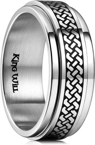 Miniatura 78 de King Will Anillo giratorio de acero inoxidable 316L para hombres y mujeres, 0.315 in de dragón/nudo celta, anillo para ansiedad para aliviar