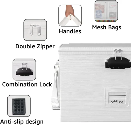 Miniatura 5 de ROSONG Caja de Documentos Ignífuga Organizador de Archivos - Caja de Almacenamiento Portátil Impermeable con Cerradura y Asa para Colgar Carpetas