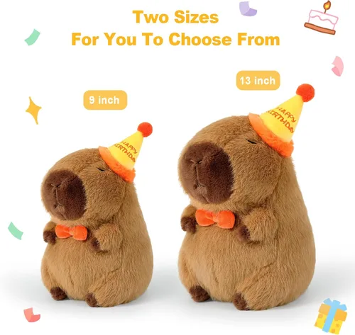 Miniatura 6 de Ditucu Lindo Peluche de Capibara con Sombrero de Cumpleaños Feliz y Lazo, Animal de Peluche Suave, Juguetes de Peluche para Niños, Decoración
