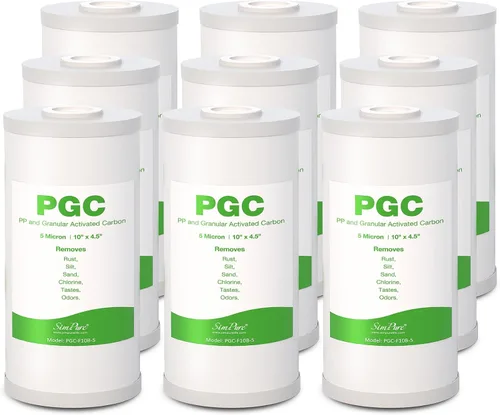Miniatura 9 de SimPure 5 micras 25,4 x 11,4 cm Cartuchos de filtro de agua para sedimentos y carbón para toda la casa, repuesto PGC para GE FXHTC, GXWH40L, RFC-BB