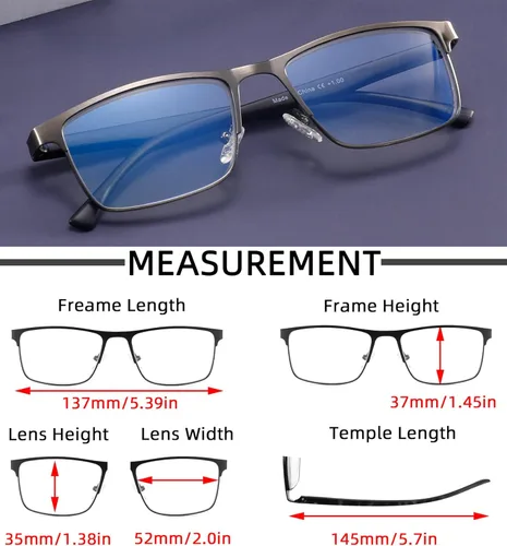 Miniatura 4 de Paquete de 4 lentes de lectura para hombre, bloqueo de luz azul, bisagra de resorte, elegantes lectores de marco completo de metal para hombres