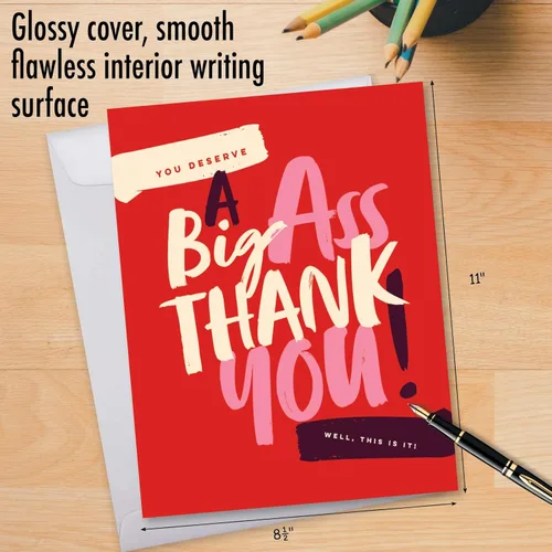 Miniatura 3 de NobleWorks - Tarjeta de papel de agradecimiento grande y divertida de 8.5 x 11 pulgadas con sobre (paquete de 1) Jumbo Big Ass Thank You J6399TYG