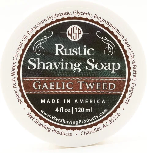 WSP - Jabón de afeitar rústico (Tweed gaélico) fabricado artesanalmente en Estados Unidos con ingredientes naturales veganos