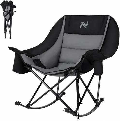 Miniatura 9 de ABORON Silla de columpio de campamento de gran tamaño para adultos, silla plegable totalmente acolchada para exteriores con bolsa para bebidas