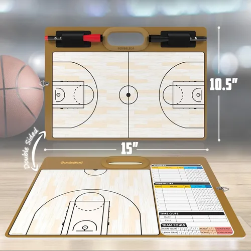 Miniatura 2 de Pizarra de baloncesto de borrado en seco para entrenadores de 15 x 10.5 pulgadas, equipo de pizarra blanca de doble cara, incluye 2 marcadores