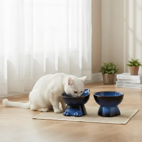 Miniatura 7 de Nihow Juego de cuencos elevados para gatos/perros: juego de cuencos elevados de cerámica para comida y agua de gatos de 6.2 pulgadas para proteger