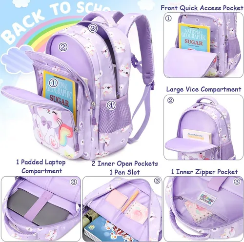 Miniatura 23 de Juego de mochila para niñas y adolescentes, mochila escolar para niños con bolsa para el almuerzo, estuche para lápices, mochilas escolares