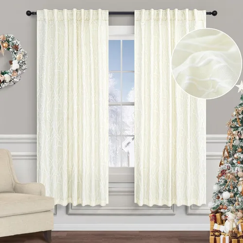 Miniatura 20 de Pitalk - Cortinas con patrón beige de 63 pulgadas de largo para dormitorio, 2 paneles con pestaña trasera y bolsillo, diseño de ramas de árbol