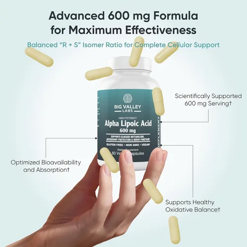 Miniatura 6 de Ácido alfa lipoico 600 mg – Soporte antioxidante de alta potencia – Apoya la salud celular y el metabolismo energético – Vegano, sin OMG, sin gluten