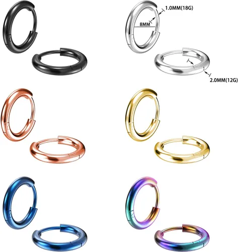 Miniatura 2 de Aretes de aro pequeños de acero inoxidable quirúrgico 316L de 0.315 in, 0.394 in, 0.472 in y 0.551 in, hipoalergénicos, con lóbulos helix