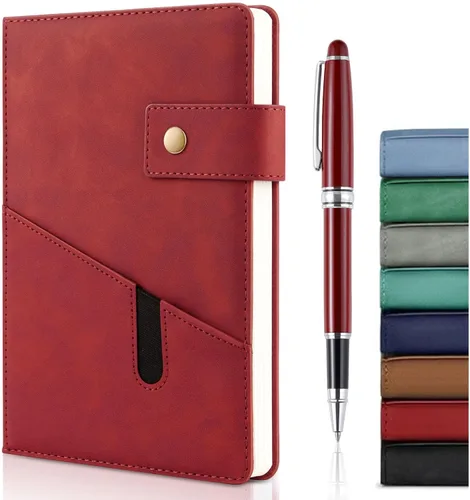 Miniatura 8 de Cuaderno de cuero A5 con bolígrafo, 200 páginas de tapa dura con bolsillo, diario de papel forrado grueso de 3.53 oz/m² para hombres y mujeres, gran