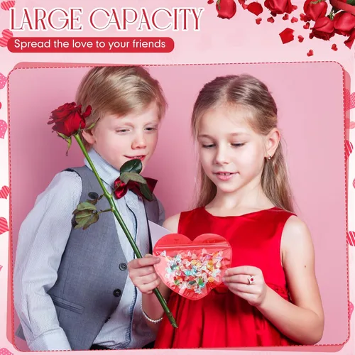 Miniatura 3 de Yexiya 50 bolsas de regalo de corazón grandes para pequeñas empresas de 3.4 x 4 pulgadas, bolsas de joyería transparentes en forma de corazón, Rojo