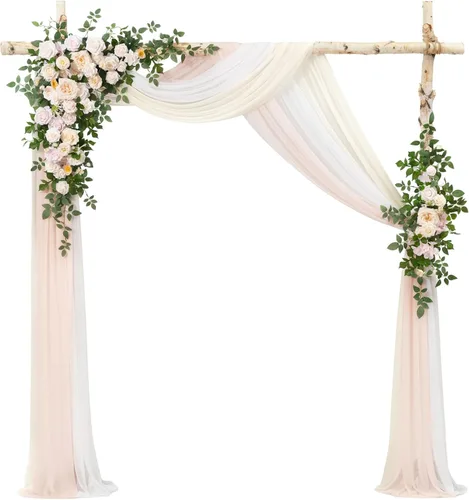 Miniatura 19 de Ling's moment Kit de flores de arco de boda con cortinas transparentes, arreglos florales artificiales de primavera de rosas verdes para telón