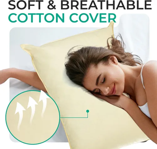 Miniatura 5 de Cheer Collection Juego de 2 almohadas orgánicas Kapok para cama, almohadas de dormir rellenas de fibra natural Kapok con carcasa de algodón