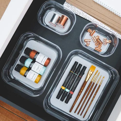 Miniatura 2 de madesmart Organizador de almacenamiento mediano transparente, forro de agarre suave de alta calidad, base antideslizante, para utensilios de cocina