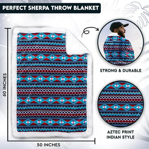Miniatura 3 de TrailCrest Manta de forro polar sherpa, acogedora manta azteca de felpa para adultos, para hombres y mujeres, reversible con estampados aztecas