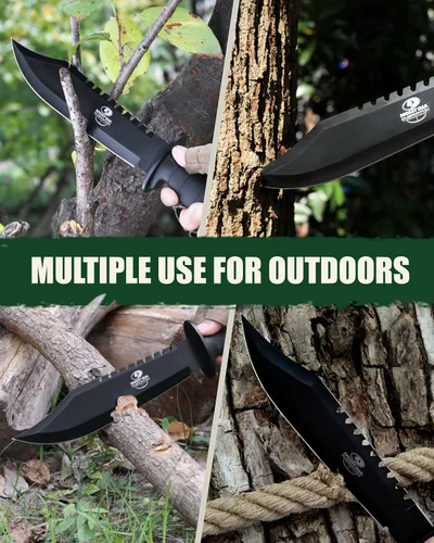 Miniatura 7 de Cuchillo de supervivencia Mossy Oak de hoja fija de 38 cm con funda, cuchillo táctico Bowie con afilador y arrancador de fuego para camping, al aire