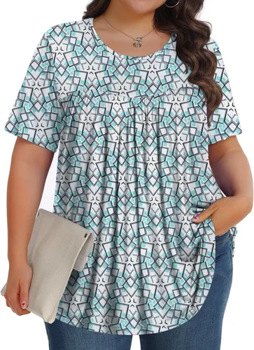 Tencede camisa de tallas extragrandes para mujer, blusa de verano, manga corta con cuello redondo, suave, de estilo casual tipo túnica (XL-5XL)