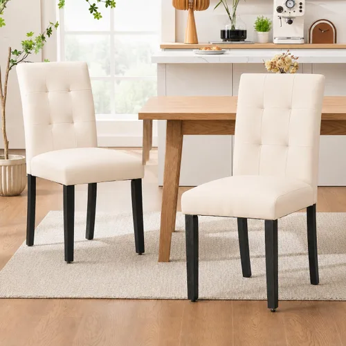 Miniatura 12 de Joysoul Juego de 2 sillas de comedor, sillas tapizadas de piel sintética con respaldo copetudo, sillas de cocina con marco de madera maciza, sillas