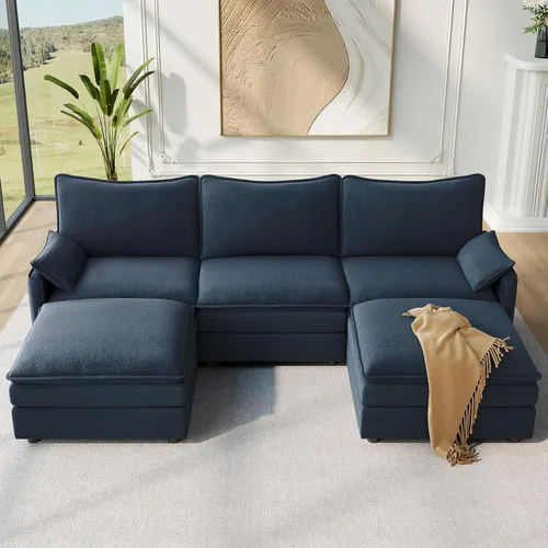 Miniatura 23 de Vesgantti 2 Piece Loveseat & 3 Seater Sofa Set, Modular Cloud Couch, Beige