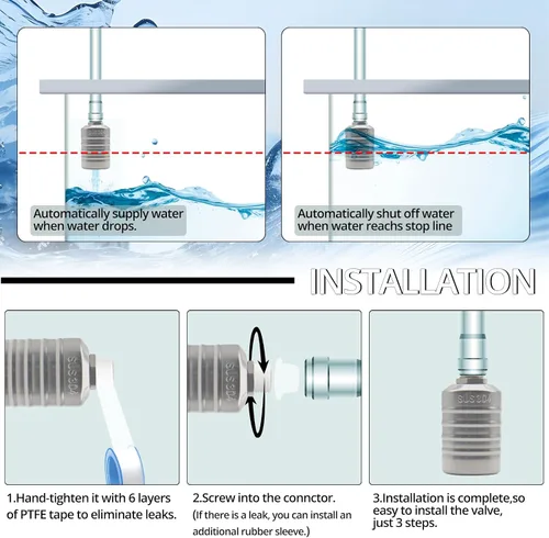 Miniatura 3 de MAKERELE Controlador automático de nivel de agua de 1/2 a 3/4 pulgadas, NPT 304 de acero inoxidable de nivel de agua válvula de flotador de control