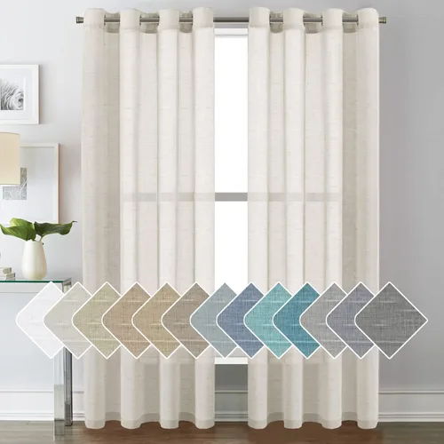 Miniatura 11 de H.VERSAILTEX Cortinas de 96 pulgadas de largo, cortinas de lino/cortinas transparentes de mezcla de lino natural/paneles/cortinas para sala