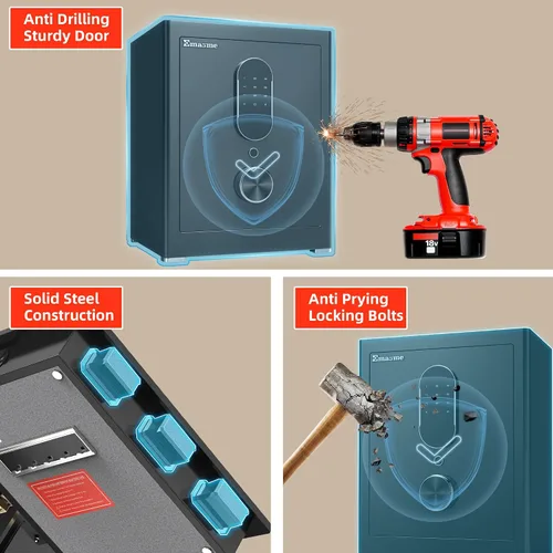Miniatura 5 de Caja fuerte, caja fuerte para dinero con bolsa impermeable ignífuga, cajas fuertes de tamaño mediano con teclado digital, sistema de alarma doble